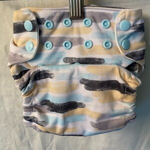 Adjustable All-In-One Thirsties Organic Cloth Diaper Blue/Cream/Gray Brushstroke